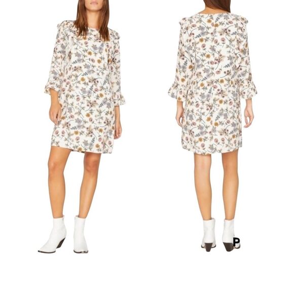 Fall floral Sanctuary white background with floral pattern 3/4 sleeves and flutt - Picture 1 of 9